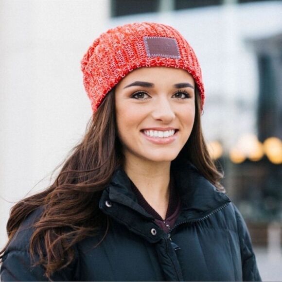 Love Your Melon OS Red Blue White Chunky Knit Slouchy Beanie Hat main image 10